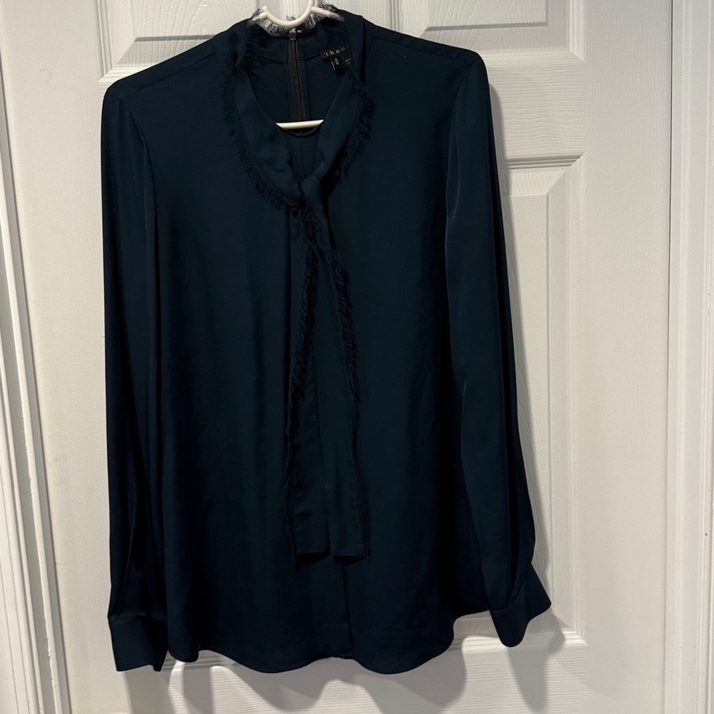 Theory Hunter Green Silk Blouse